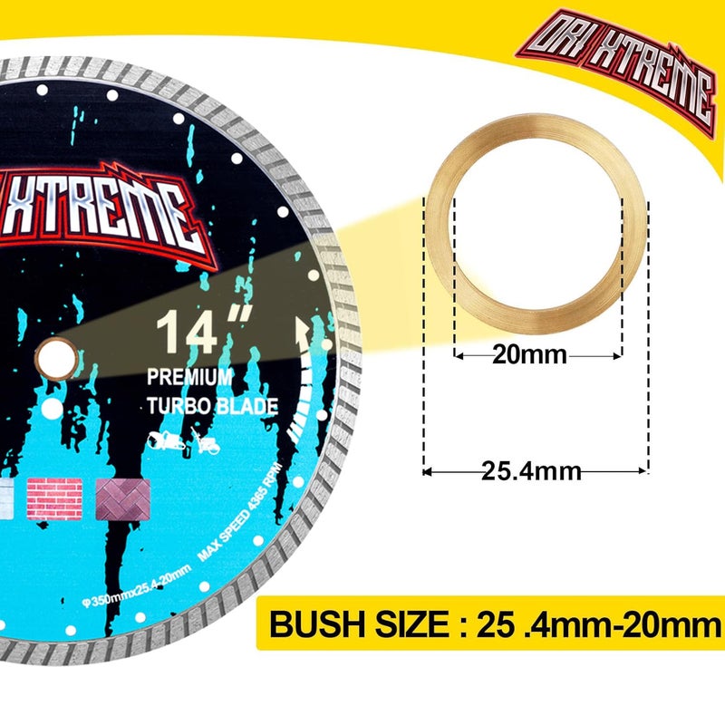 ORIXTREME 14Inch Diamond Saw Blade,Turbo Rim General Purpose Blade Dry/Wet Cutting Concrete,Reinforced Concrete, Masonry, Brick, Block,Stone 1"-20mm Arbor - Image 3
